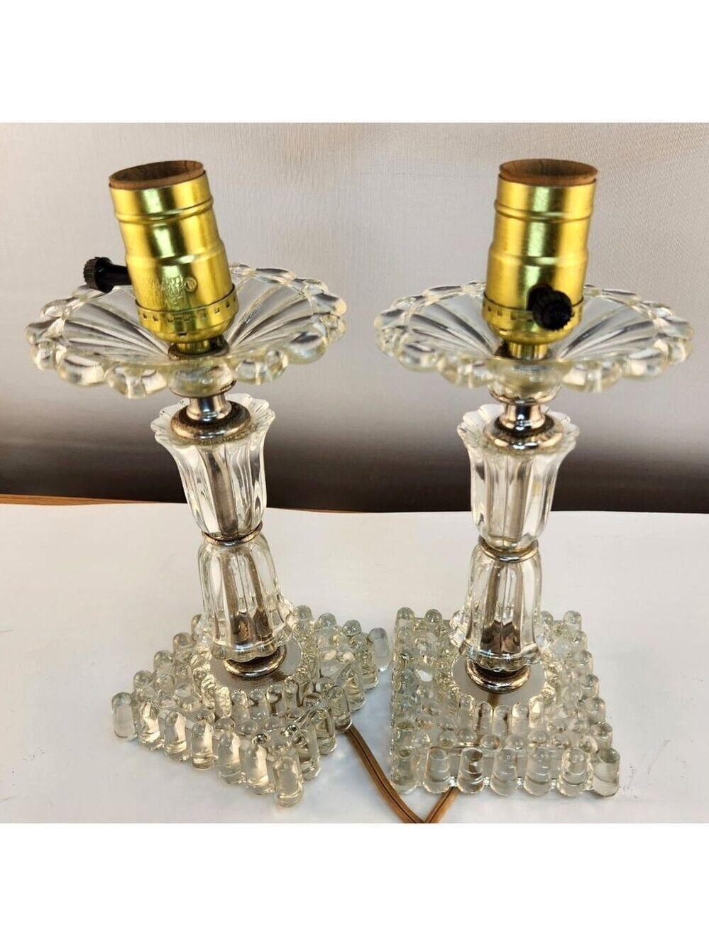 Two Glass Table Lamps with Brass Fixtures Decorative Lighting for Bedside or Liv - Picture 3 of 14